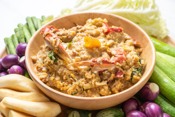 Chili paste simmer with crab or crab and soya dip with coconut milk and vegetables