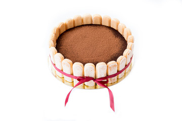 Tiramisu cake isolated on white background