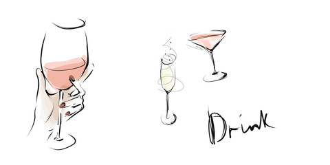 Hand-drawn glasses and alcoholic drinks