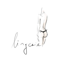 Beautiful female body in lingerie, rear view, sketch