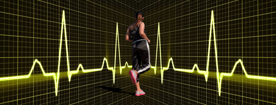 Women running, rhythmic lines, exercise technology - Powered by Adobe