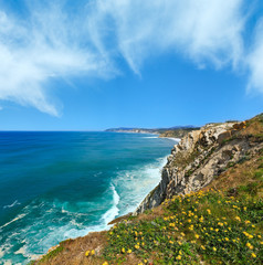 Summer ocean coastline view in Getxo town (Spain).