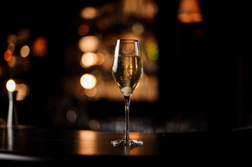 Delicious cocktail with champagne and a sugar cube in the glass