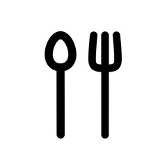 Spoon and fork black rounded vector linear icon. Isolated Illustration of flat hot food dining design or decoration ornament. Eps 10