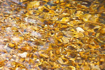 The reflection of the water surface with natural brown stones on the bottom is a lot of background.soft focus.
