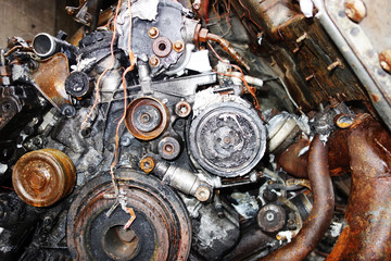Burnt car engine