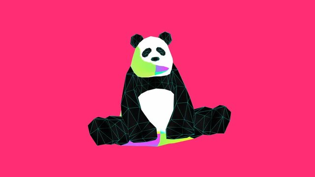 Gif animation art.  3d panda on red beckground
