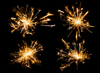 Sparkler burn set isolated on black background with clipping path