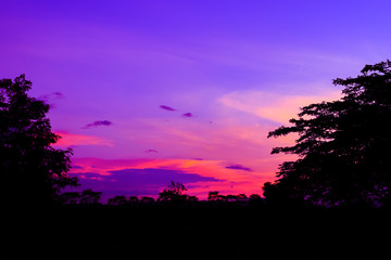 Fototapeta na wymiar sunset beautiful colorful landscape in blue sky evening nature twilight time