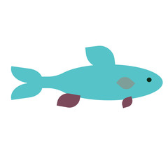 Blue fish flat illustration on white