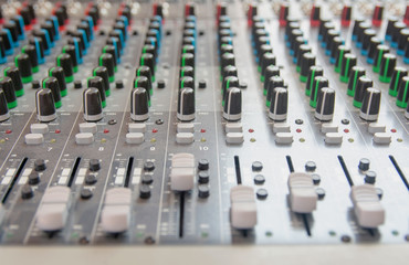 Fototapeta premium Audio sound mixer control panel. Sound console buttons for adjust the volume