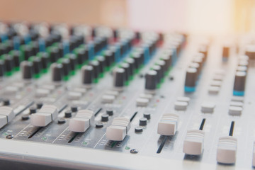 Fototapeta premium Audio sound mixer control panel. Sound console buttons for adjust the volume