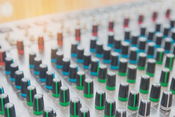 Fototapeta premium Audio sound mixer control panel. Sound console buttons for adjust the volume