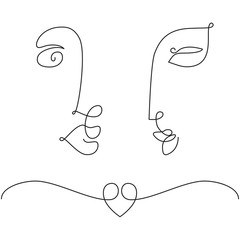 Man and woman faces in one line drawing style.