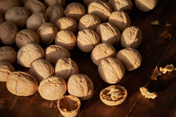 nuts on a wooden table