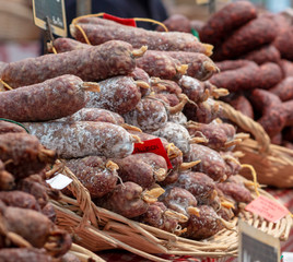 various siro dried sausages on the counter