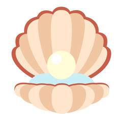 open pearl shell flat illustration on white