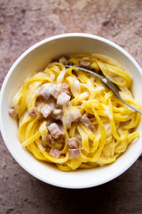 Spaghetti carbonara with bacon