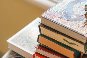 religious Islamic book Quran in the library of the mosque