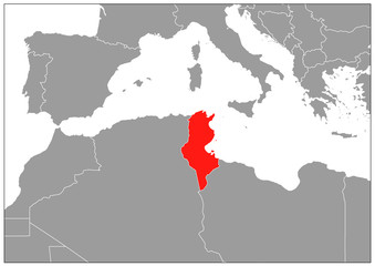 Tunisia map on gray base