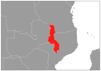 Malawi map on gray base