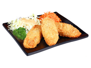 japanesse food chicken karaage on  black plate with white background
