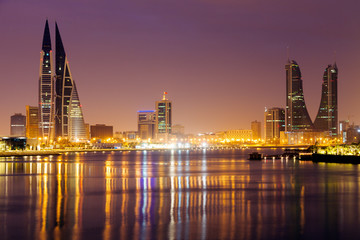 Modern architecture of Manama at night