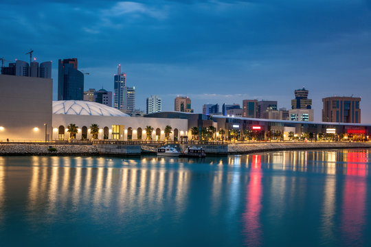 Modern architecture of Manama at night