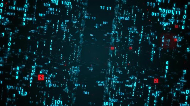 Digital fly binary code background loop. Data binary code network. 4K loop animation. Blue version