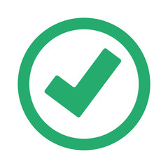 Green check mark or tick, green round sign. Green check mark or tick icon in a circle. Tick sign, check mark, green color.