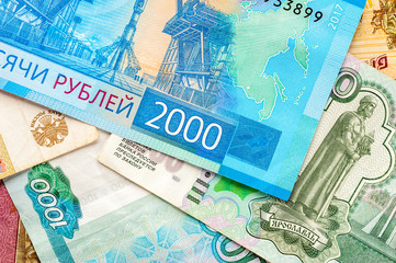 Different russian rubles background.