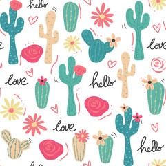 cute tropical cactus hand drawn pattern seamless