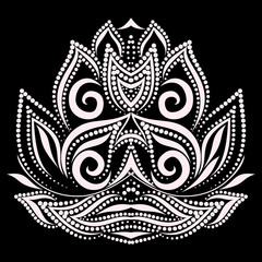 Lotus  design. Black and white floral  dot pattern. Vector print with  decorative elements for embroidery, for women's clothing.