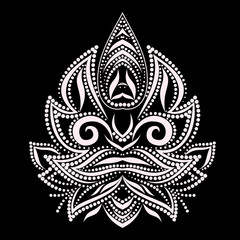 Lotus  design. Black and white floral  dot pattern. Vector print with  decorative elements for embroidery, for women's clothing.