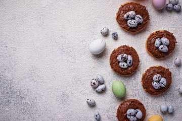 Fototapeta na wymiar Easter cookies in shape of nest with eggs