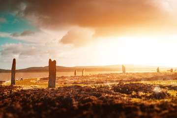 Ring of Brodgar - Stones at Neolithic site, Orkney Islands, Scotland - obrazy, fototapety, plakaty