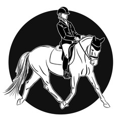 Black and white image of a young rider.