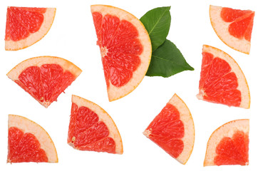 Slices of grapefruit isolated on white, top view, flat lay