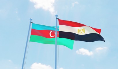 Egypt and Azerbaijan, two flags waving against blue sky. 3d image