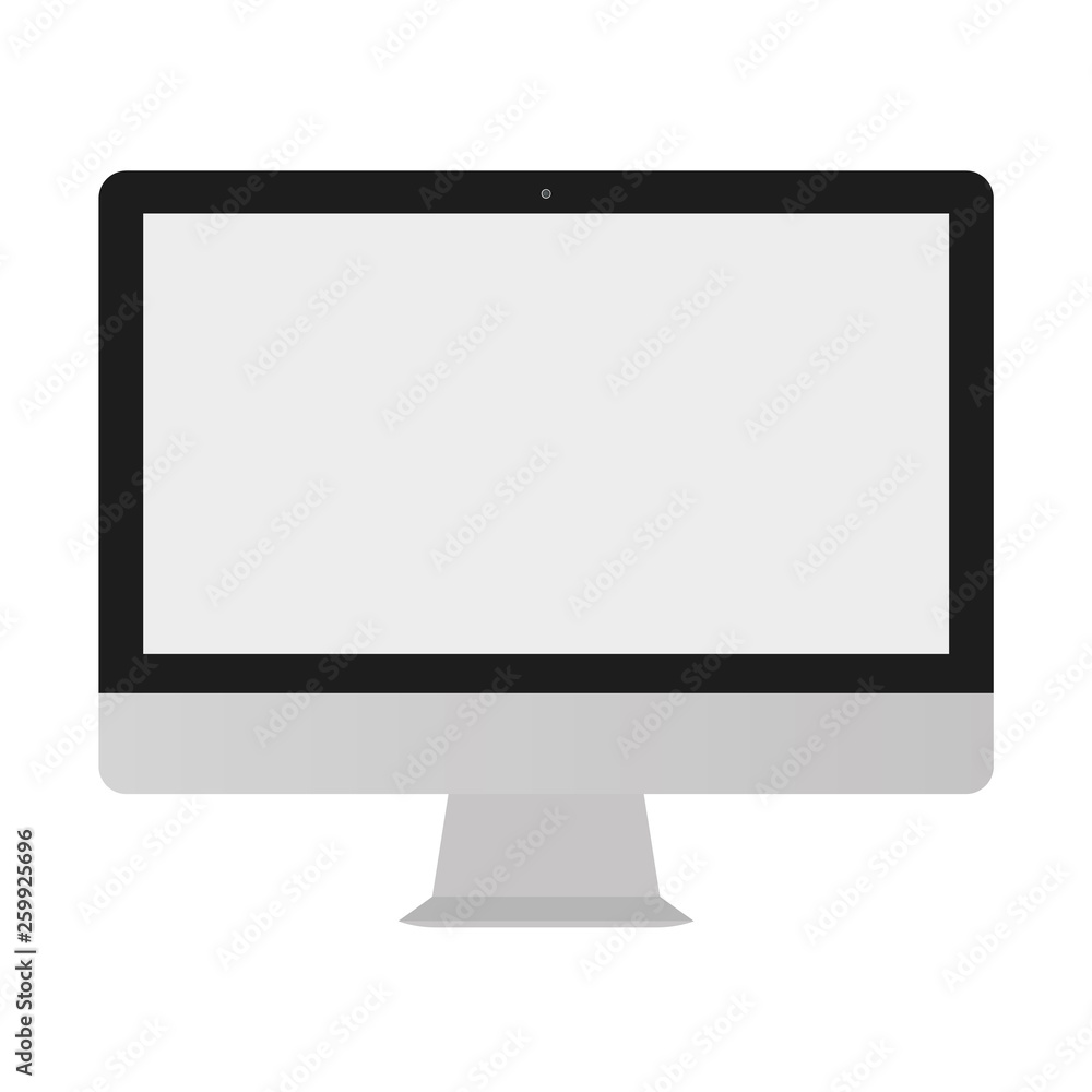 Poster gray pc, desktop computer with blank screen, vector icon. desctop pc computer, flat style sign. pc c