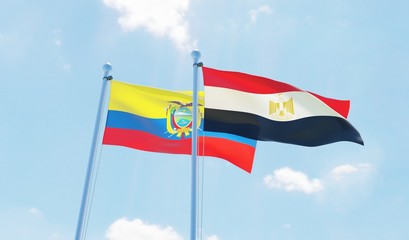 Fototapeta na wymiar Egypt and Ecuador, two flags waving against blue sky. 3d image