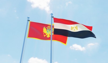 Fototapeta na wymiar Egypt and Montenegro, two flags waving against blue sky. 3d image