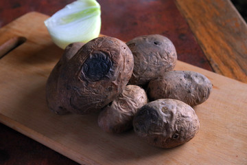 Potato, natural, food, lard, onion, board, butter, 