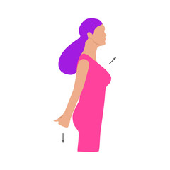 Vector colorful illustration. Neck and back exercises by girl for relax. Hands behind back taken to the lock
