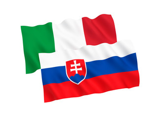 National fabric flags of Italy and Slovakia isolated on white background. 3d rendering illustration. 1 to 2 proportion.
