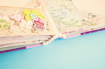 Scrapbooking album for baby in chebbi chic style.