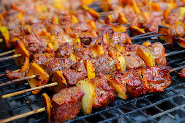 delicious charcoal meat bbq skrewer street food