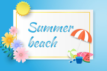 Hello Summer Beach Party,Paper art style.