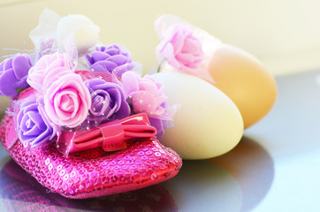 Eggs in roses  ,Easter background, photo