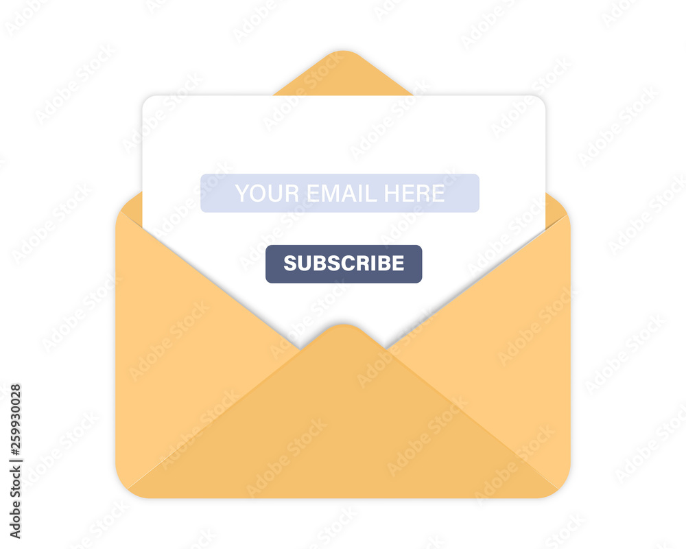 Leinwandbilder Email subscribe. envelope with subscription form in flat style for email marketing or website for ui ux web design with text and button. Text Box and Subscribe Button